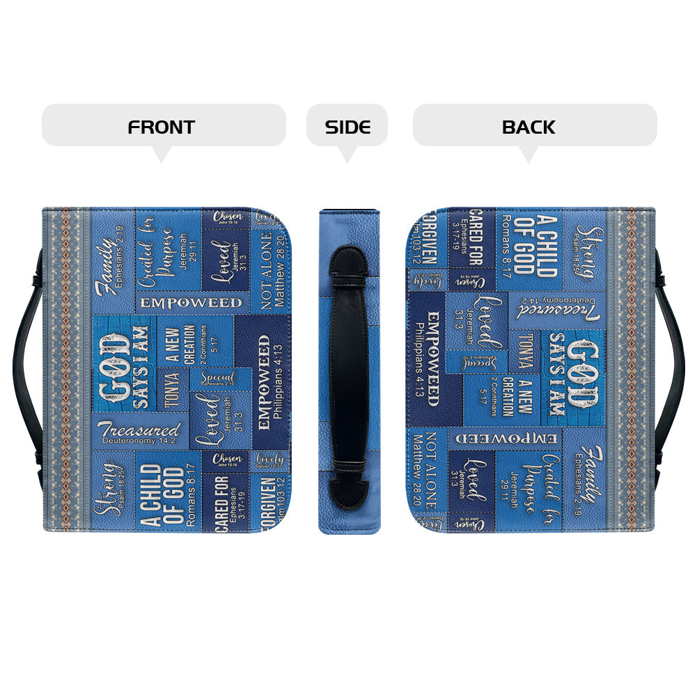 Personalized God Says I Am Blue Leather Handbag
