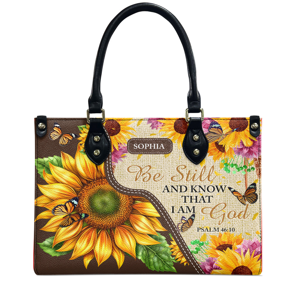 Custom Be Still And Know Leather Handbag