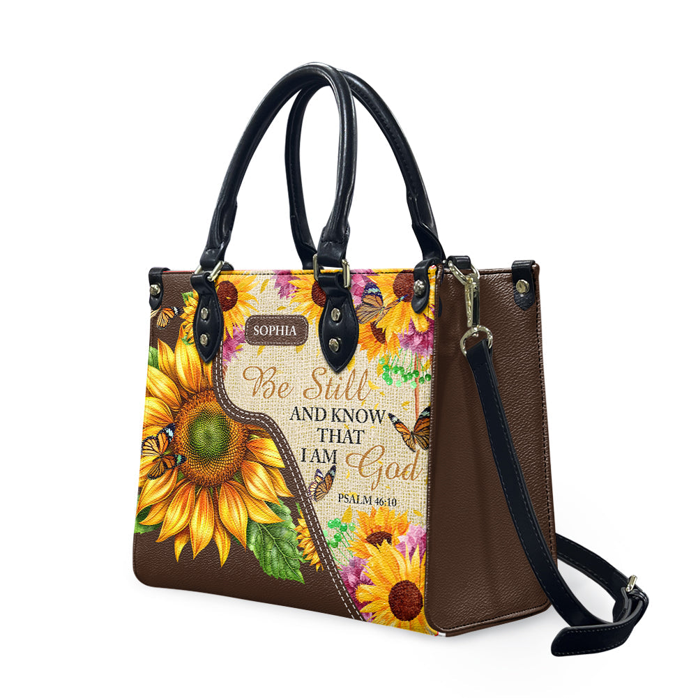 Custom Be Still And Know Leather Handbag