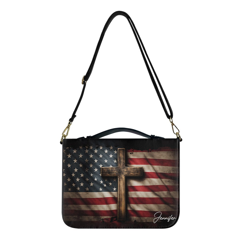 Personalized American Flag & Cross Bible Cover