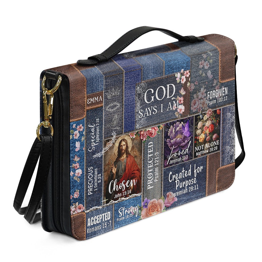 Personalized God Says I Am Leather Bible Cover