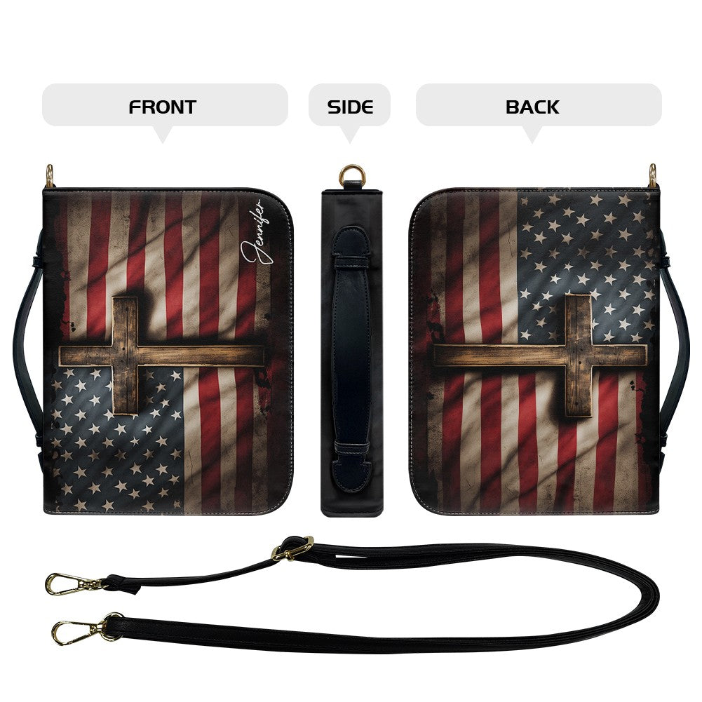 Personalized American Flag & Cross Bible Cover