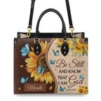 Psalm 46:10 Sunflower Butterfly Leather Handbag