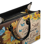 Psalm 46:10 Sunflower Butterfly Leather Handbag