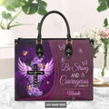 Joshua 1:9 Butterfly Purple Rose Leather Handbag