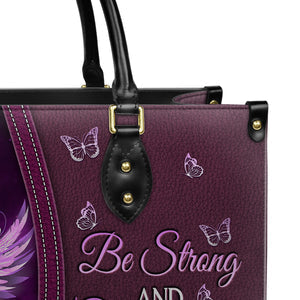 Joshua 1:9 Butterfly Purple Rose Leather Handbag