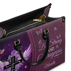 Joshua 1:9 Butterfly Purple Rose Leather Handbag