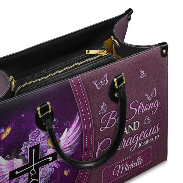 Be Strong & Courageous Custom Leather Tote Bag