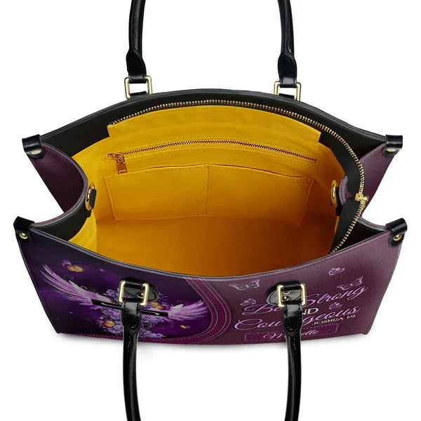Be Strong & Courageous Custom Leather Tote Bag