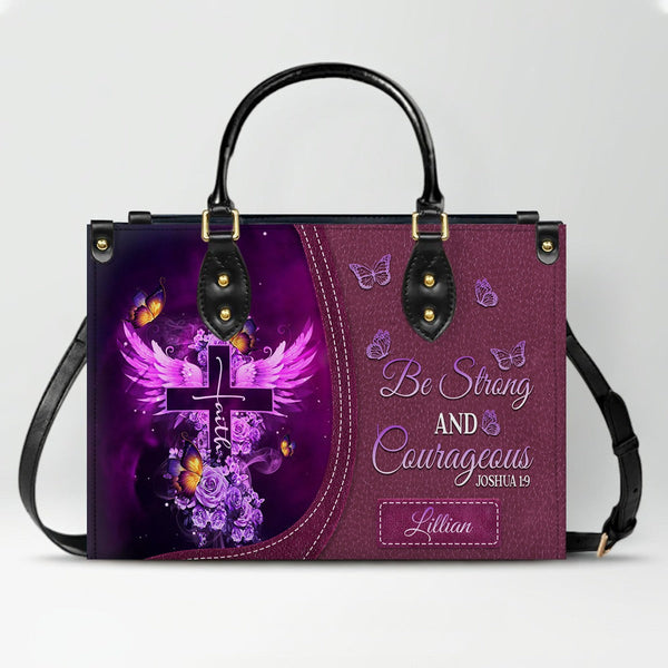 Be Strong & Courageous Custom Leather Tote Bag