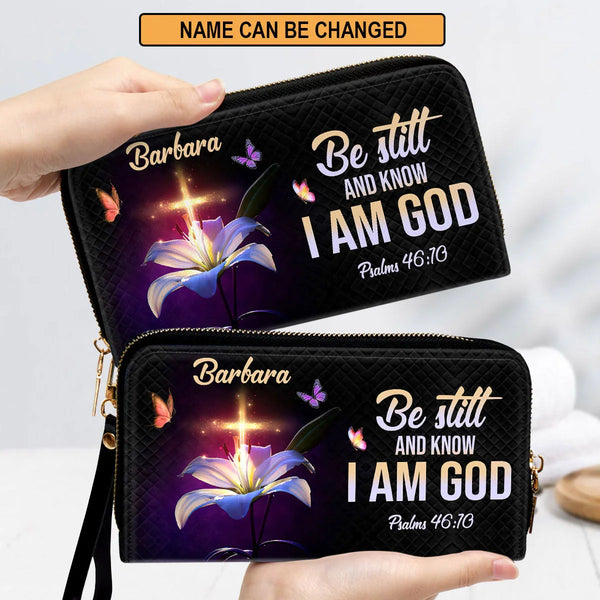 Be Still And Know Personalized Leather Clutch