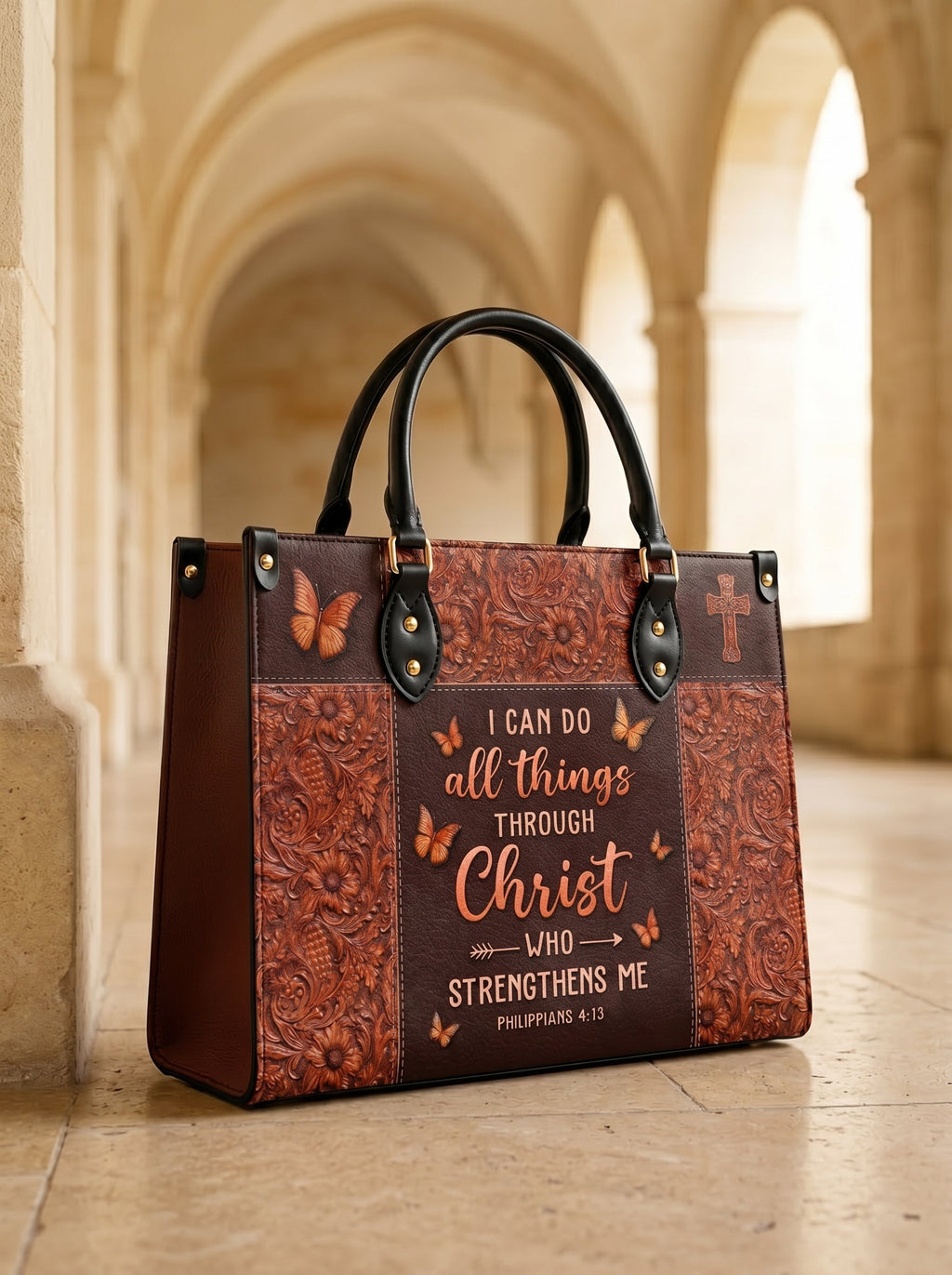 Believe Philippians 4:13 Leather Handbag