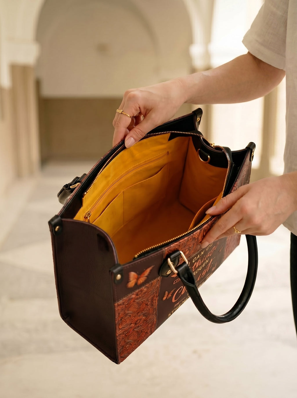Believe Philippians 4:13 Leather Handbag