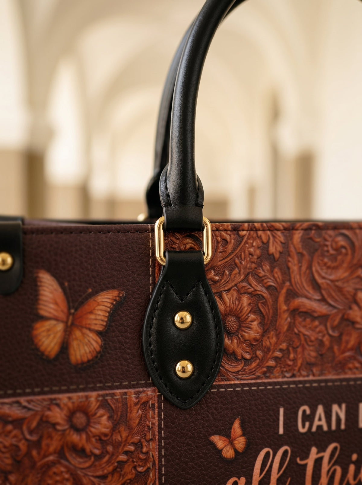 Believe Philippians 4:13 Leather Handbag
