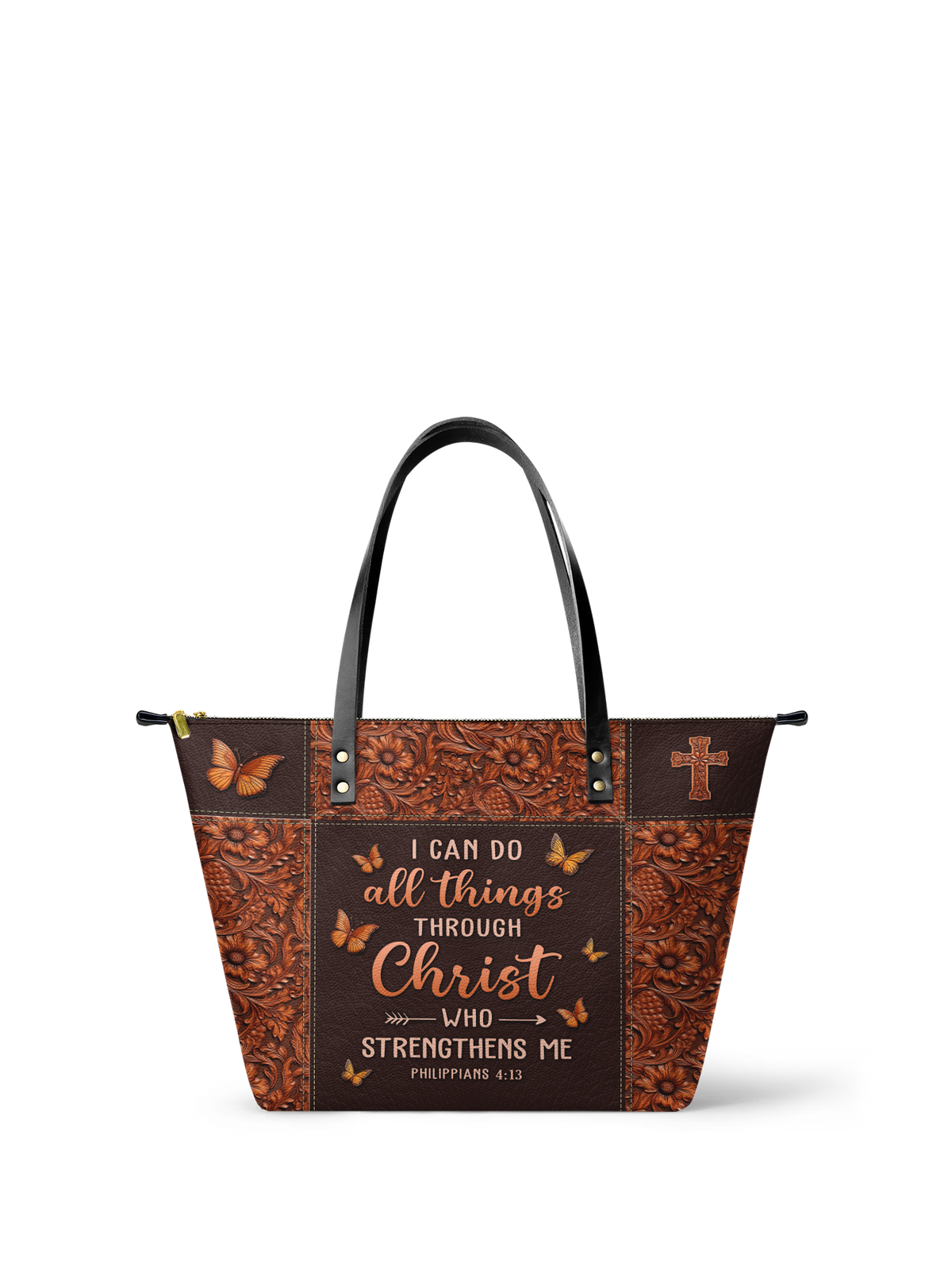 Believe Philippians 4:13 Leather Tote Bag