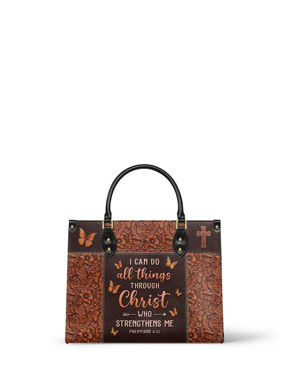 Believe Philippians 4:13 Leather Handbag