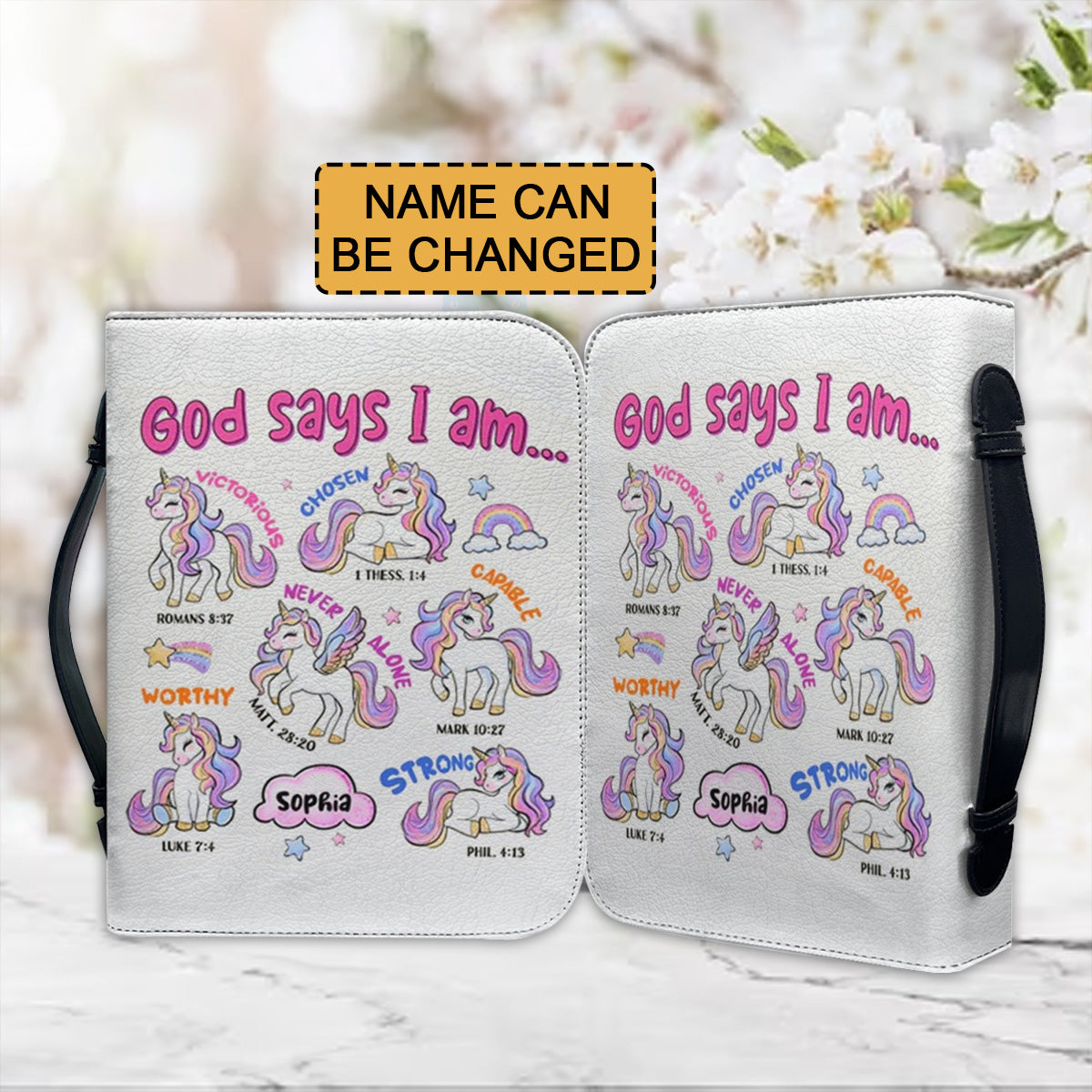Personalized Pink Unicorn Bible Cover for Kids