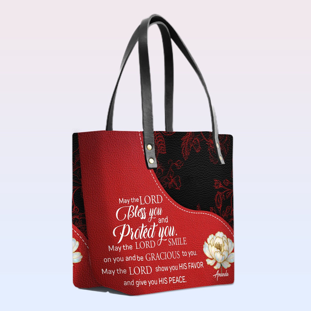 Personalized Christian Red Leather Tote Bag