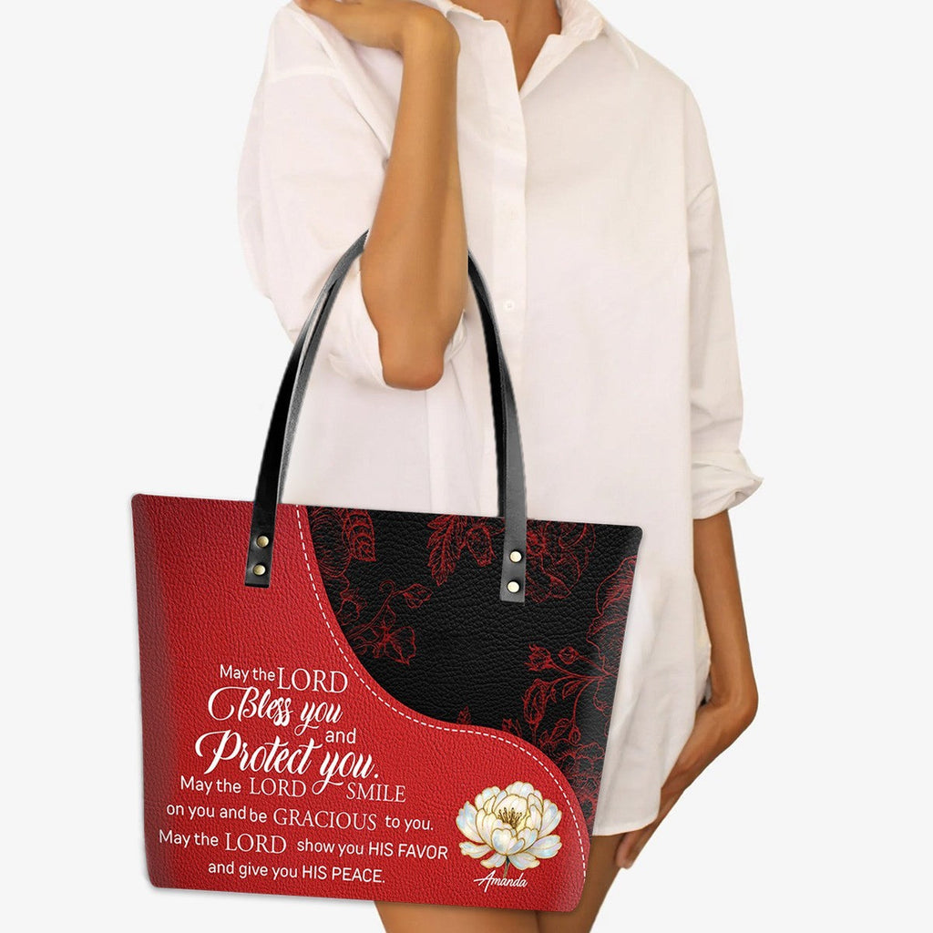 Personalized Christian Red Leather Tote Bag