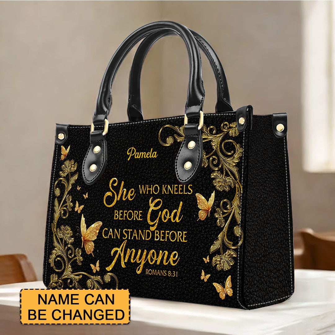 Personalized She Who Kneels Leather Handbag