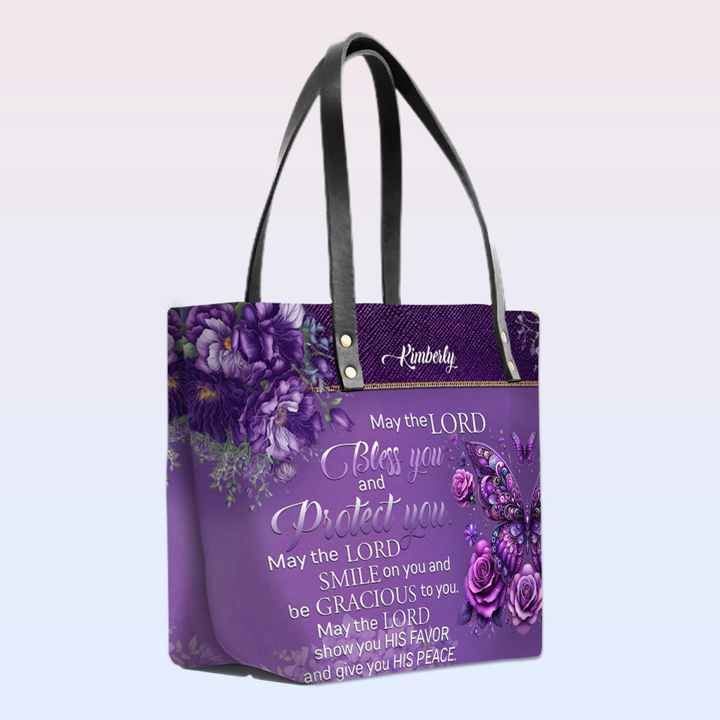 Personalized Bible Verse Leather Tote Bag