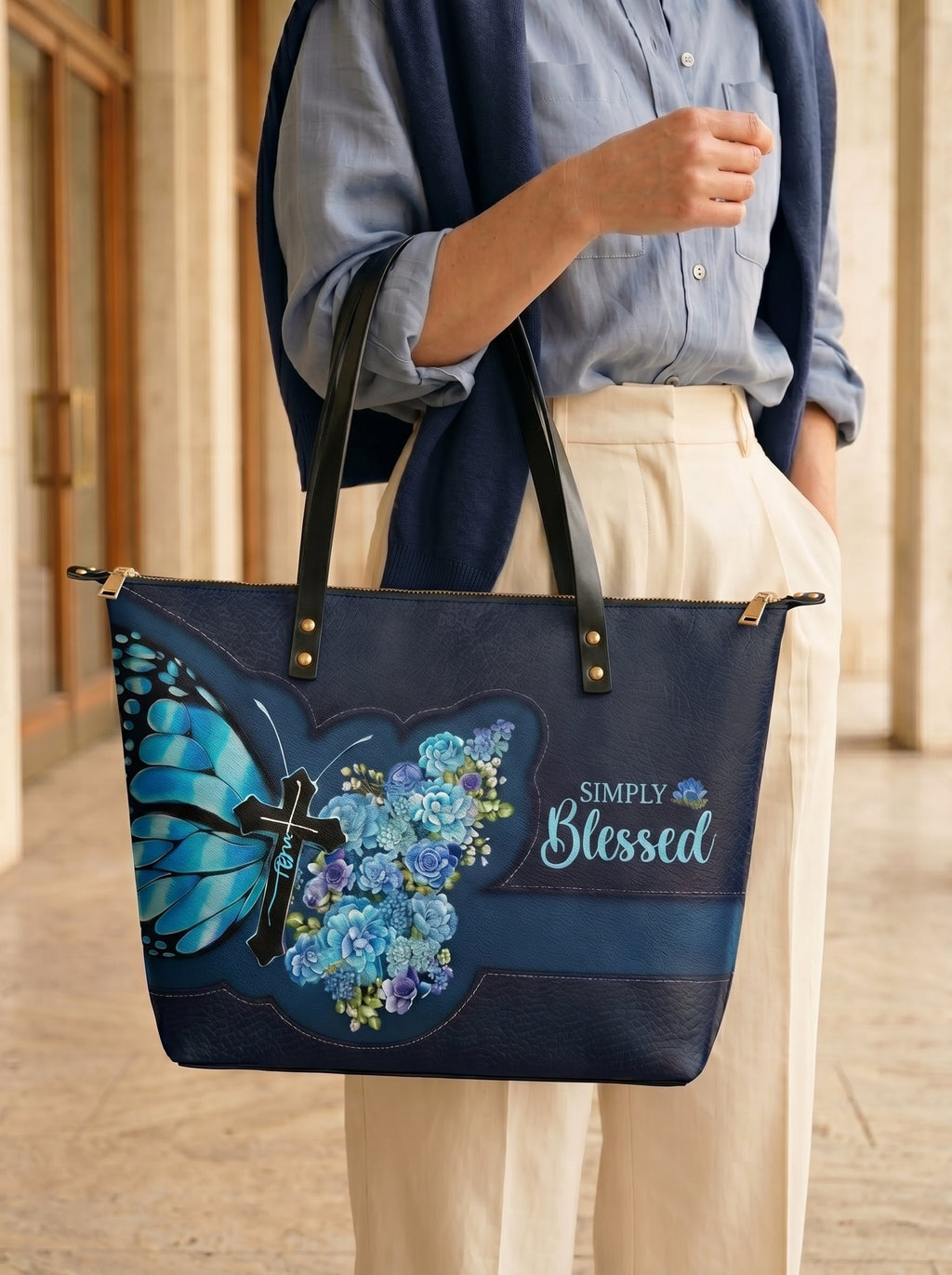 Blessed Christian Faith Leather Tote Bag