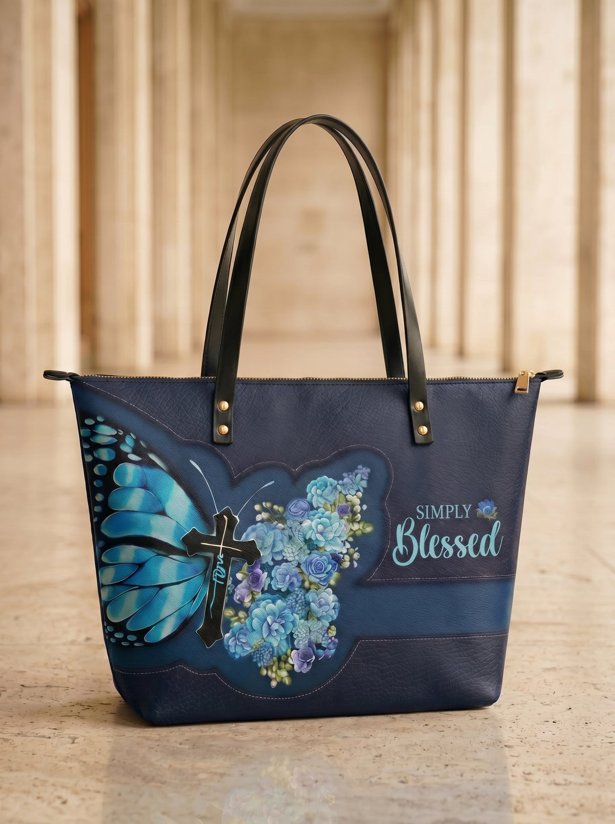 Blessed Christian Faith Leather Tote Bag