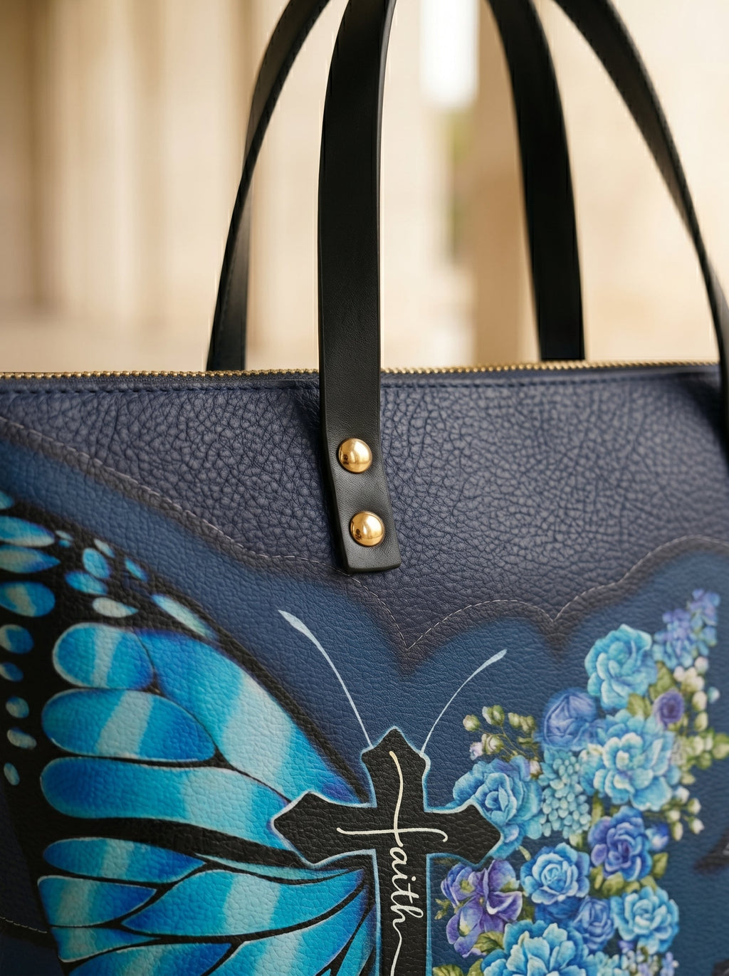 Blessed Christian Faith Leather Tote Bag