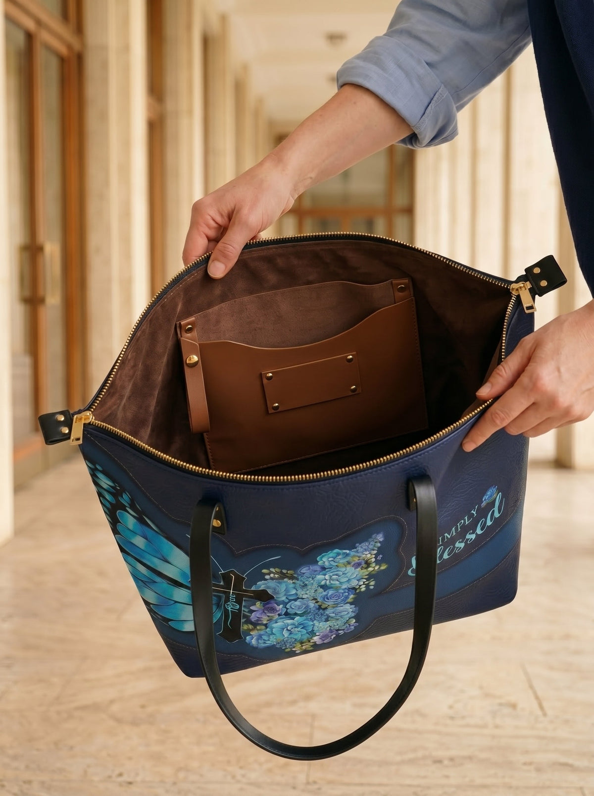 Blessed Christian Faith Leather Tote Bag