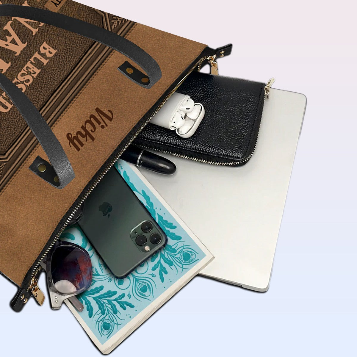 Personalized Bible Verse Leather Tote Bag