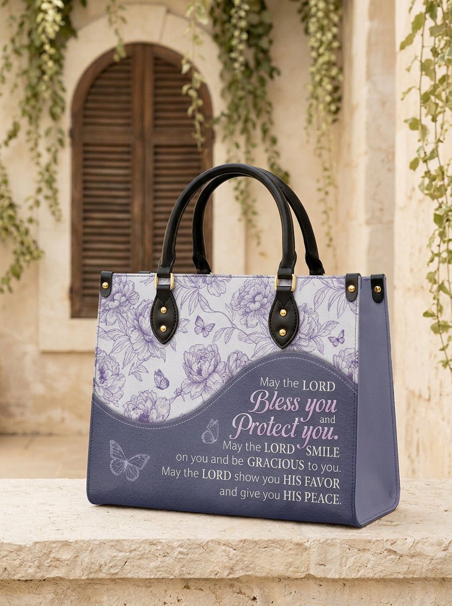 May The Lord Bless You Leather Handbag