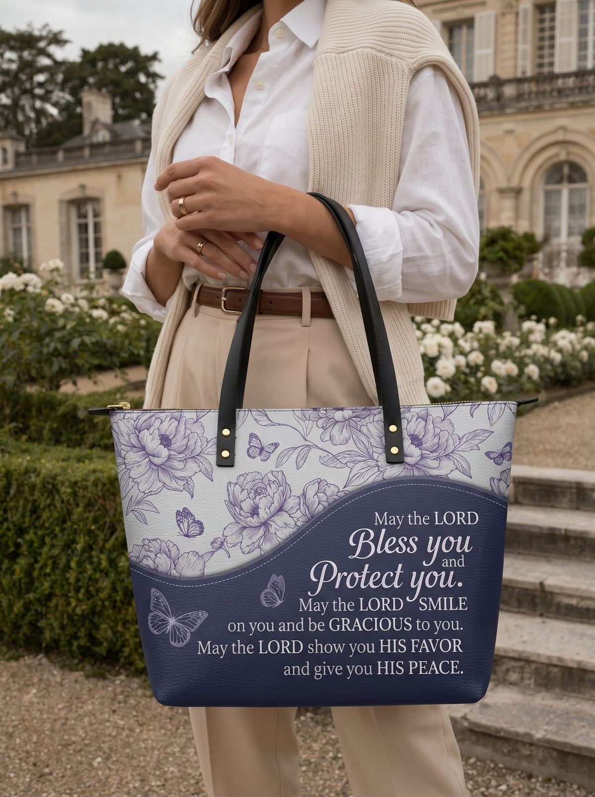 Numbers 6:24-26 Blessing Leather Tote Bag