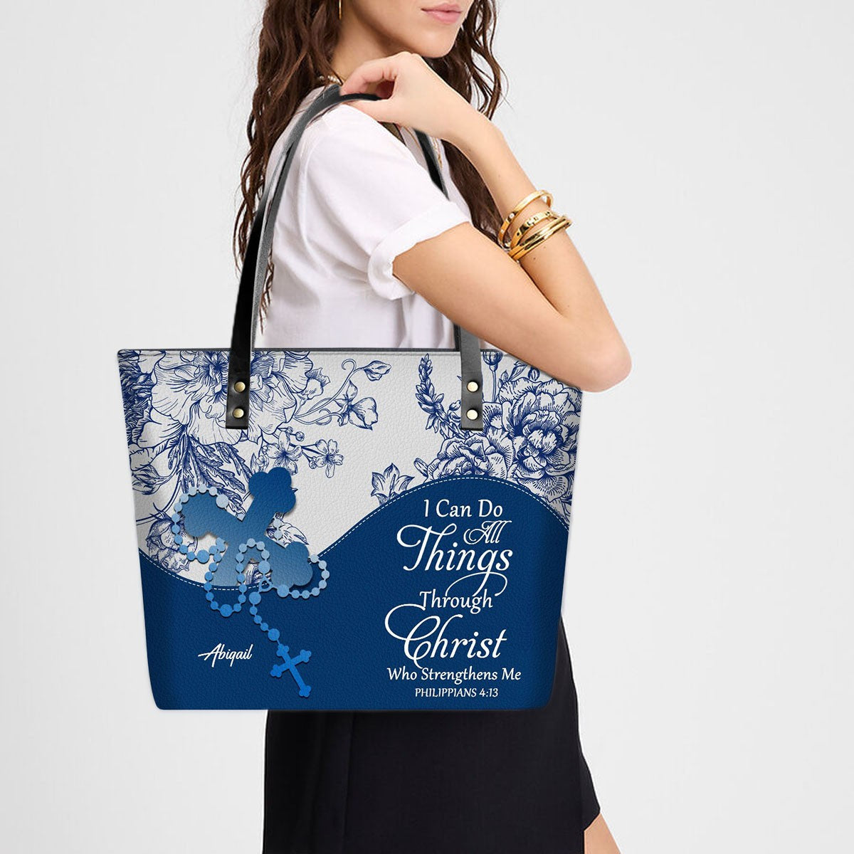 Personalized Christian Leather Tote Bag