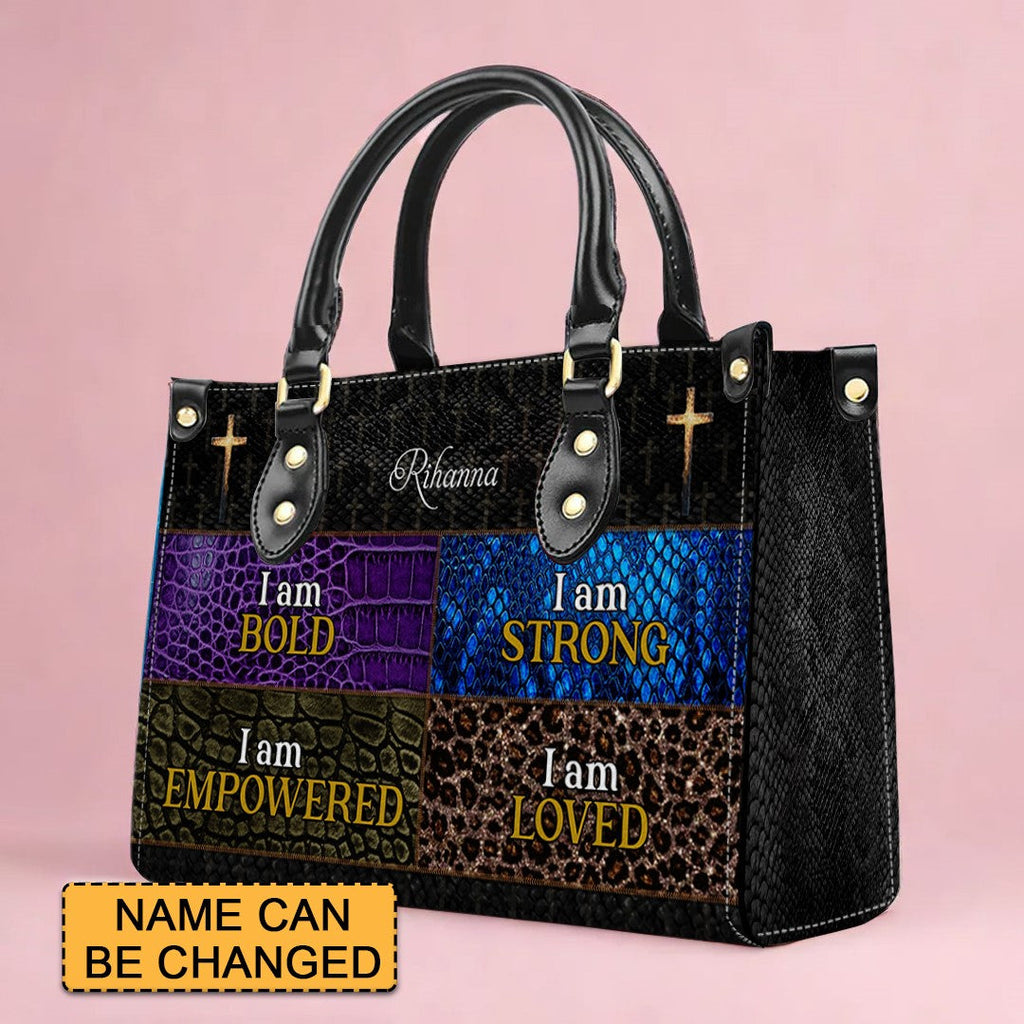 I Am Bold & Strong Personalized Leather Handbag