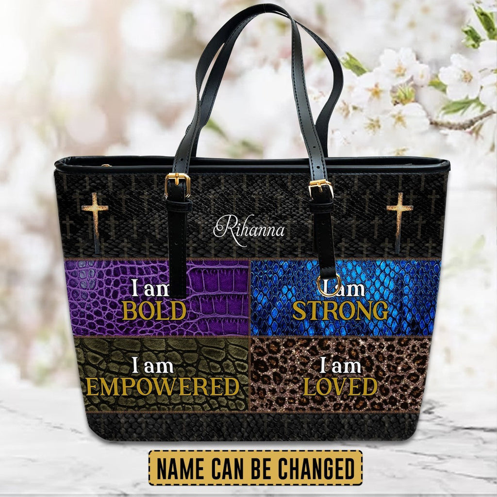 I Am Bold & Strong Personalized Leather Handbag