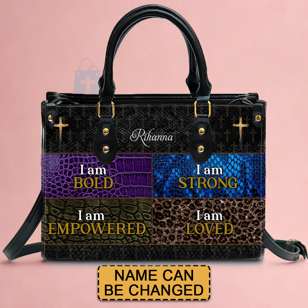 I Am Bold & Strong Personalized Leather Handbag