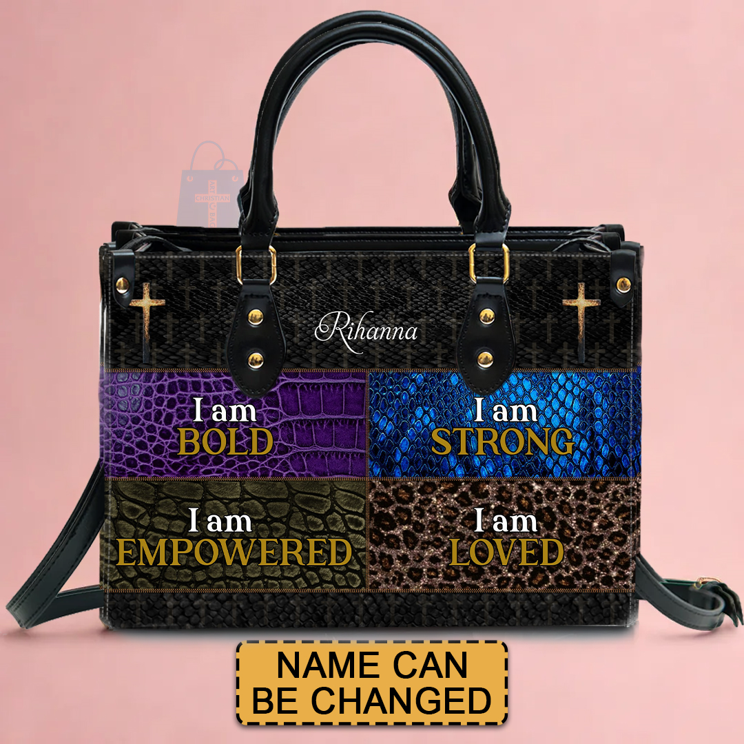 I Am Bold & Strong Personalized Leather Handbag