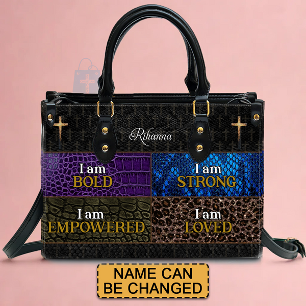 I Am Bold & Strong Personalized Leather Handbag