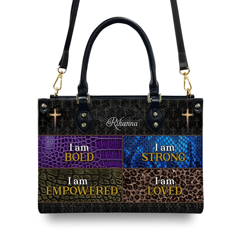 I Am Bold & Strong Personalized Leather Handbag