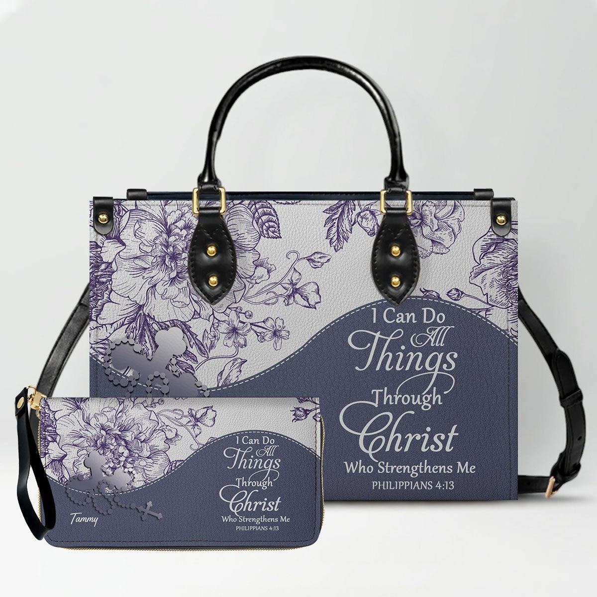 Custom Christian Leather Handbag & Clutch Set