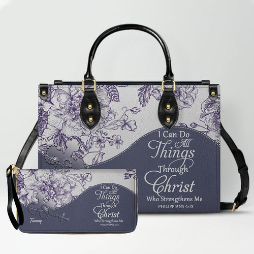 Custom Christian Leather Handbag & Clutch Set