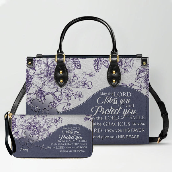 Personalized Leather Handbag & Matching Clutch