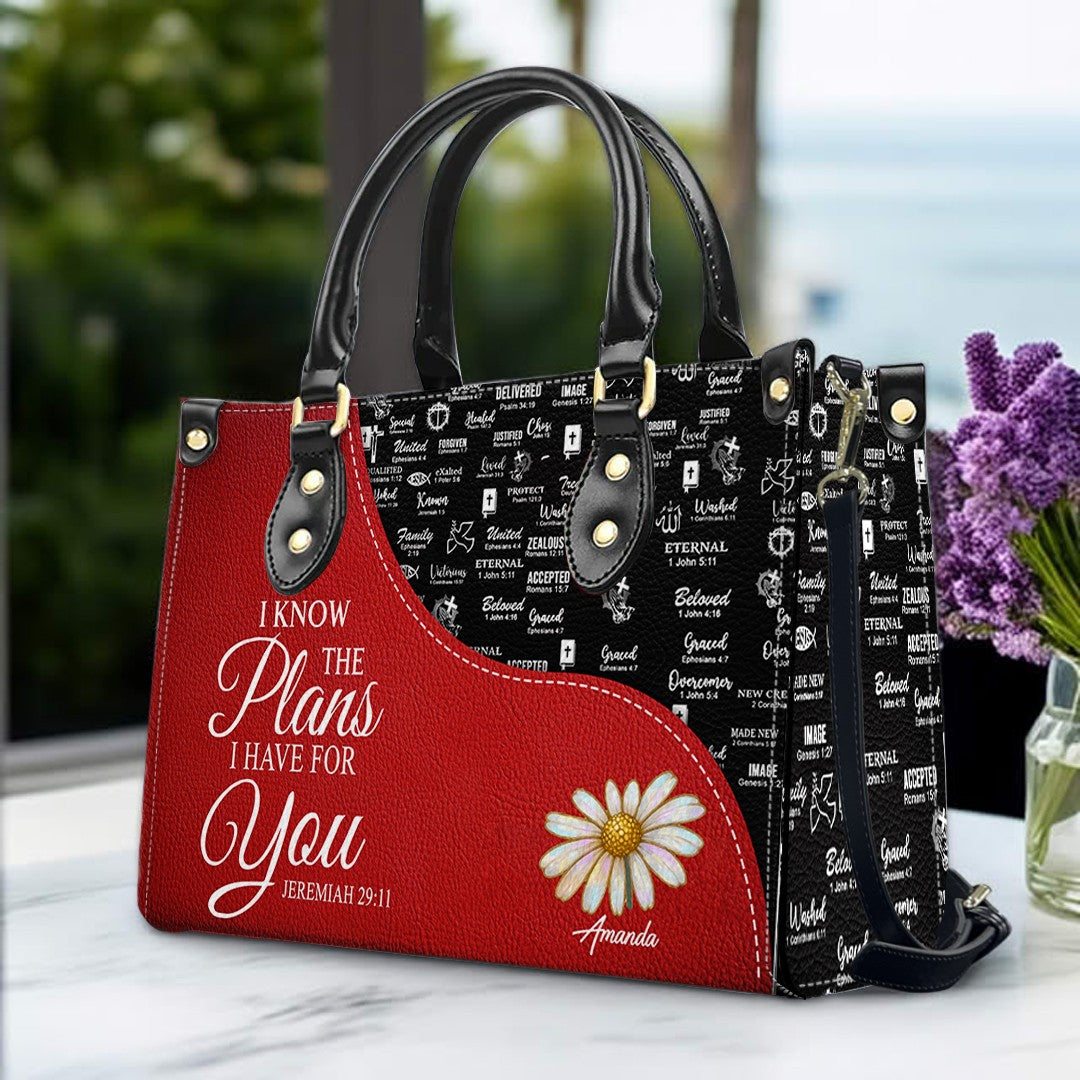 Personalized Red Bible Verse Leather Handbag