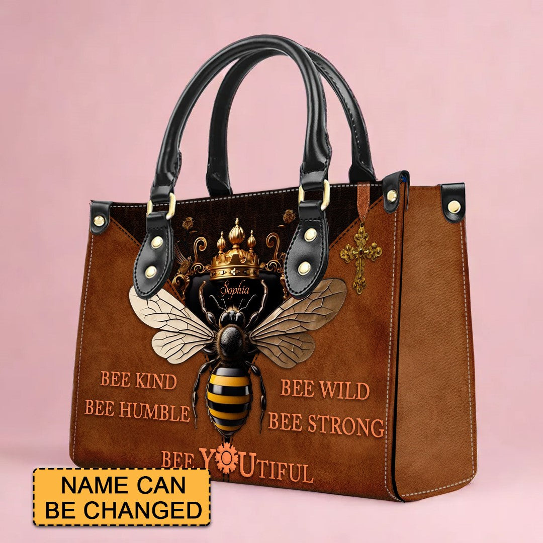 Personalized Bee Kind Leather Handbag