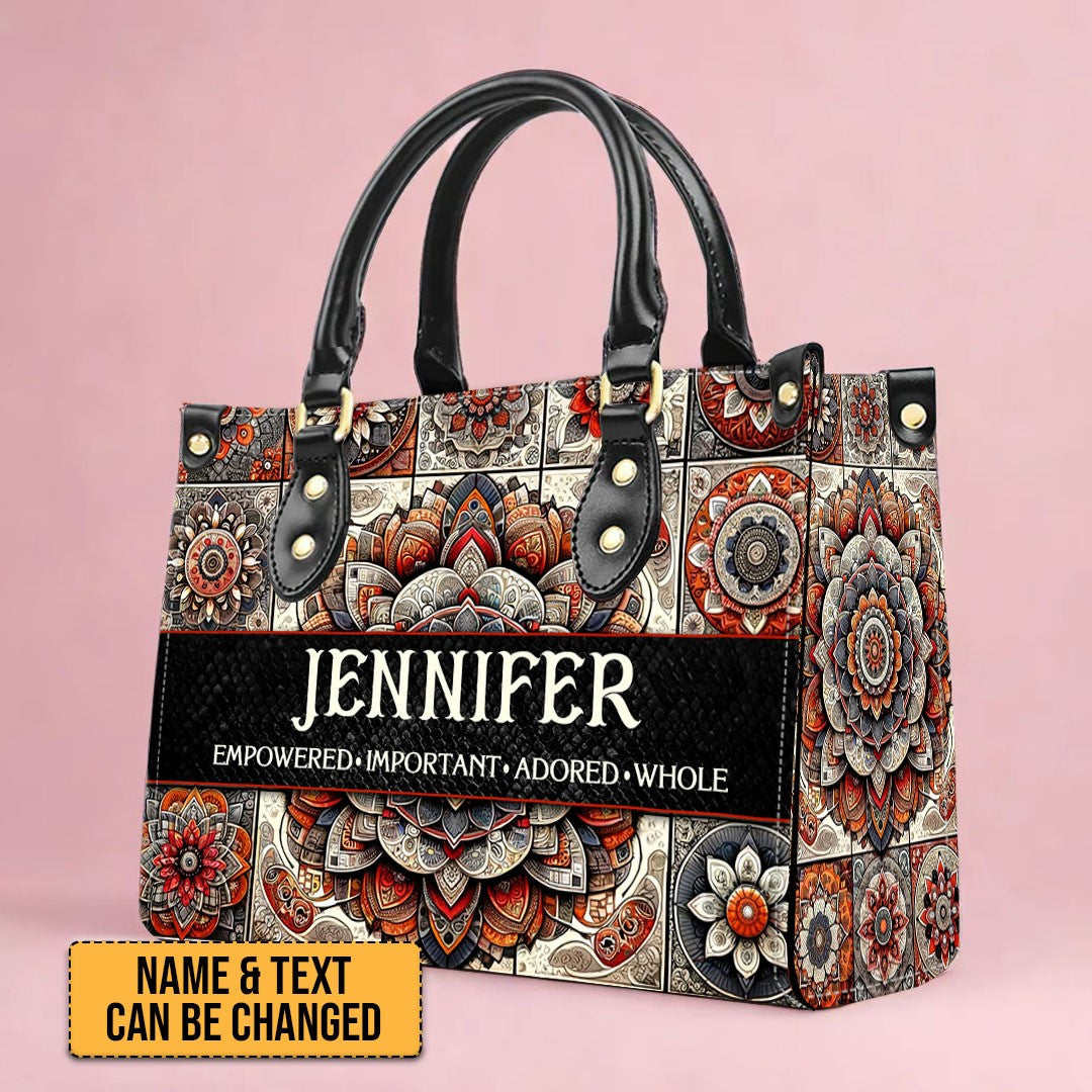 Personalized Mandala Leather Tote Bag
