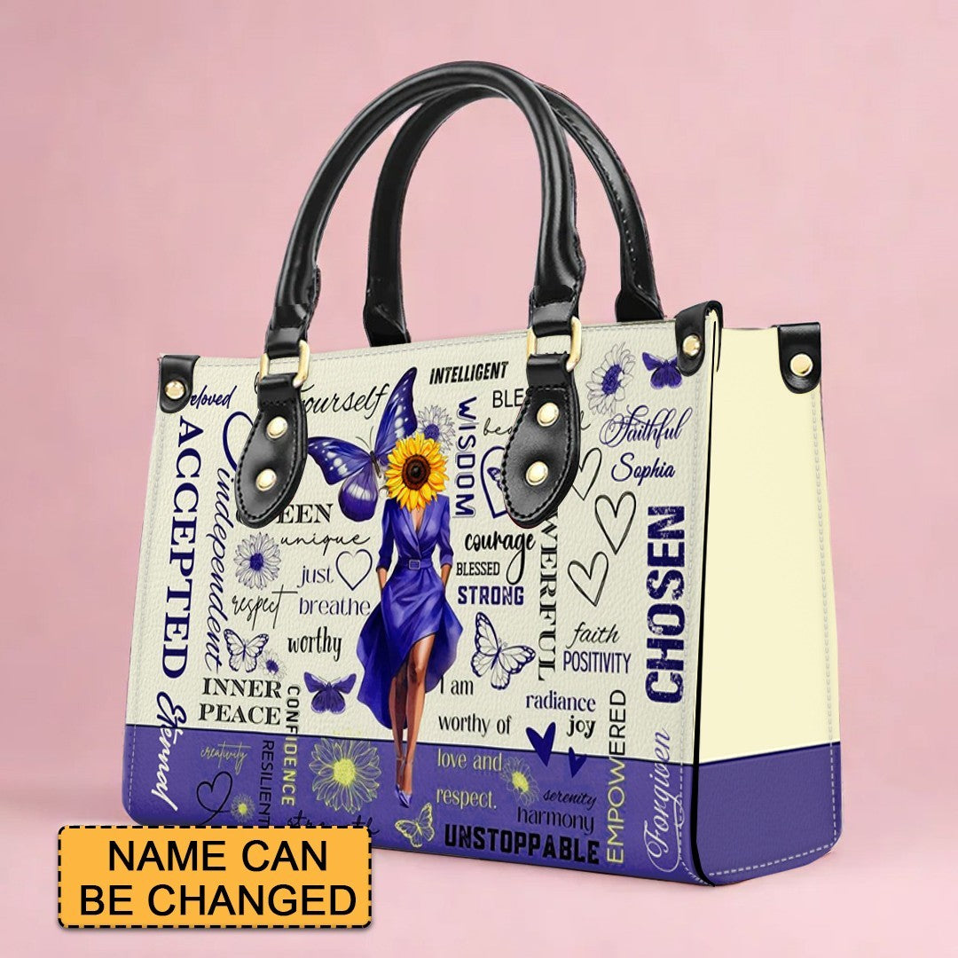 God Says I Am Personalized Leather Tote Bag