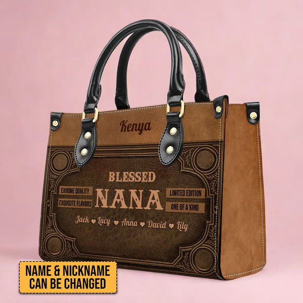 Personalized Blessed Nana Leather Tote Bag