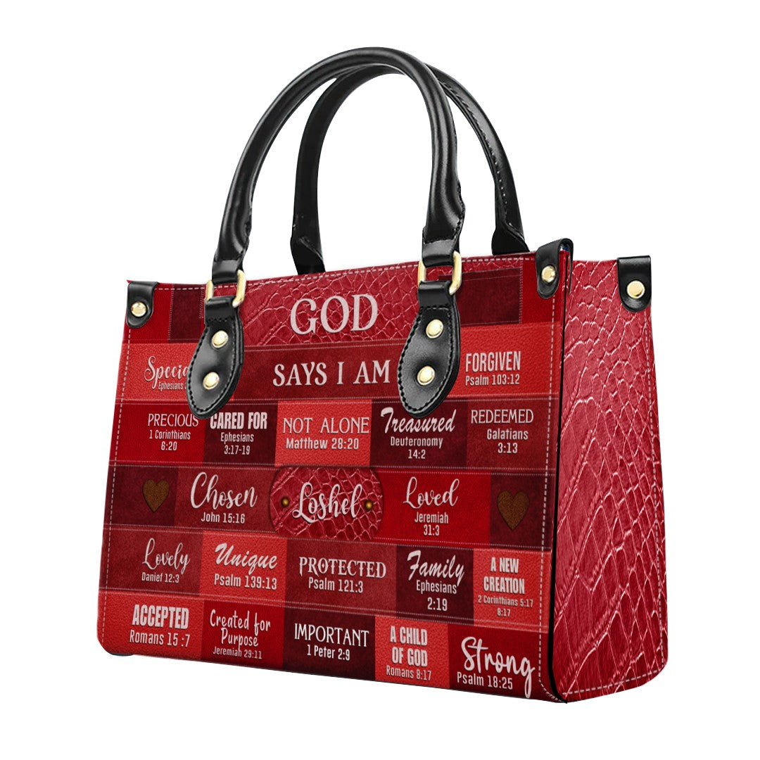 Personalized God Says I Am Leather Handbag