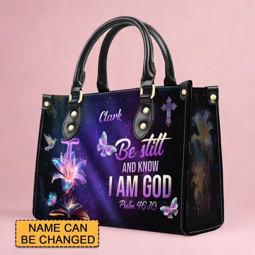 Blessed Is She Personalized Blue Leather Handbag