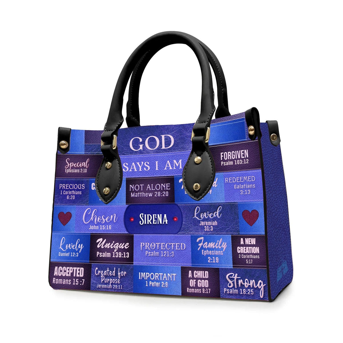Personalized God Says I Am Blue Leather Handbag